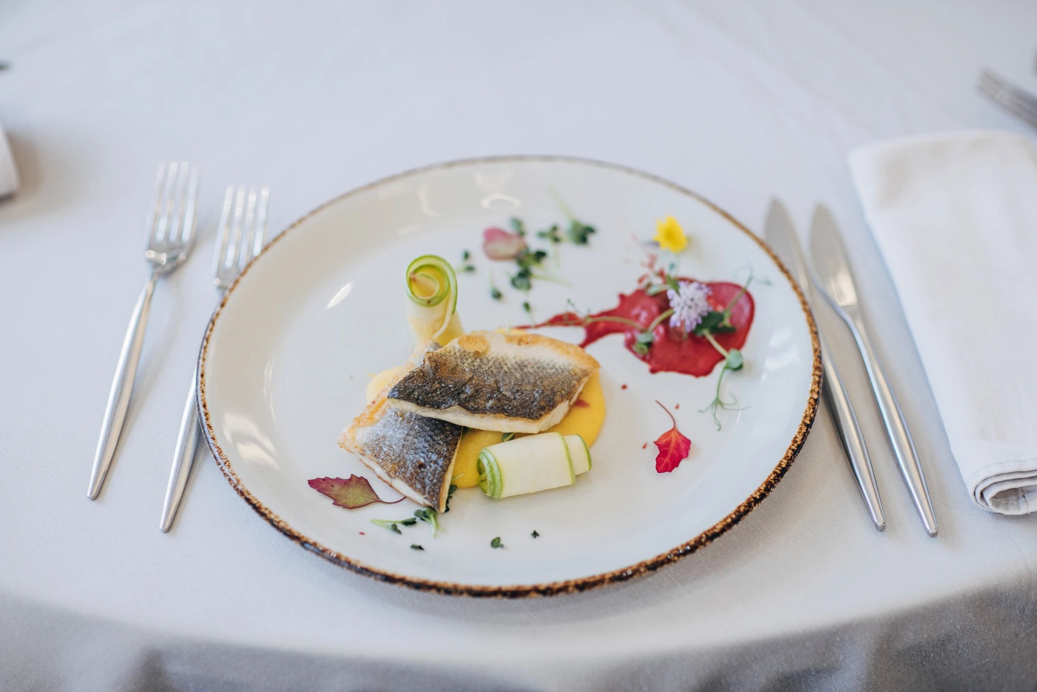 Gourmet plated seafood meal