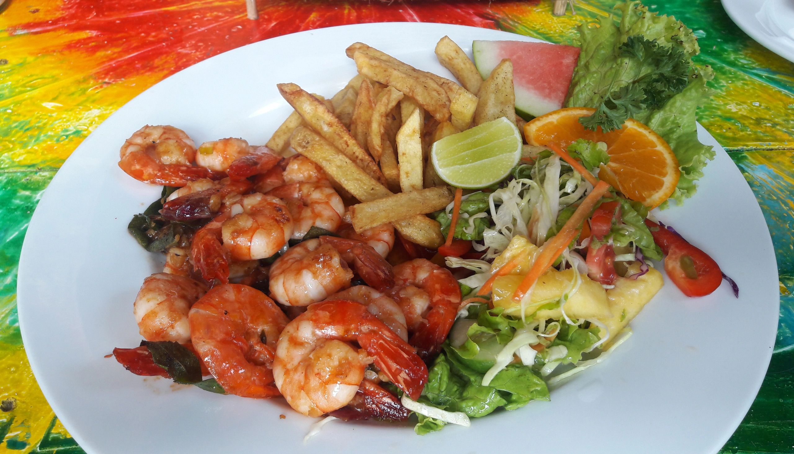Seafood dishes prepared for restaurant service