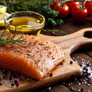Raw salmon steak