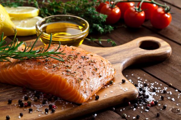 Raw salmon steak
